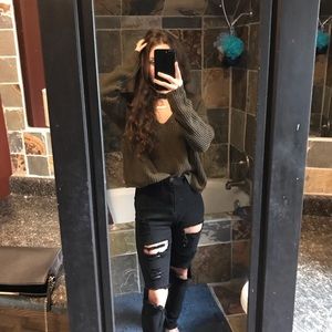 Olive green rib knit sweater